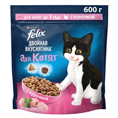 Корм сухой Felix Двойная вкуснятина для котят до 1 года с курочкой, 600г