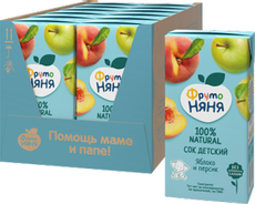 Сок детский ФрутоНяня Яблоко и персик с 3 лет, 500мл х 12 шт