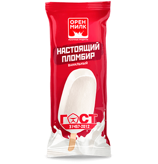 Мороженое пломбир Оренмилк Ванильное на палочке ГОСТ, 65г