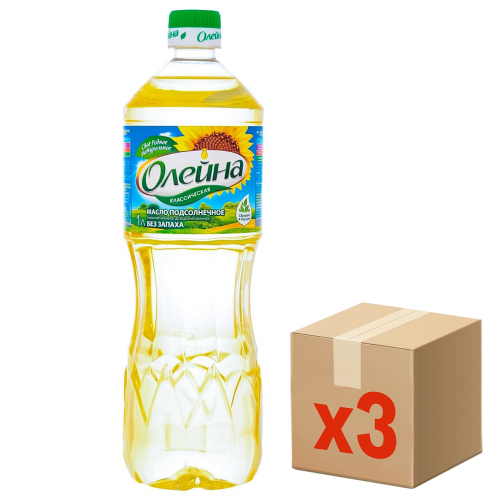 Масло подсолнечное Олейна рафинированное, 1л x 3 шт
