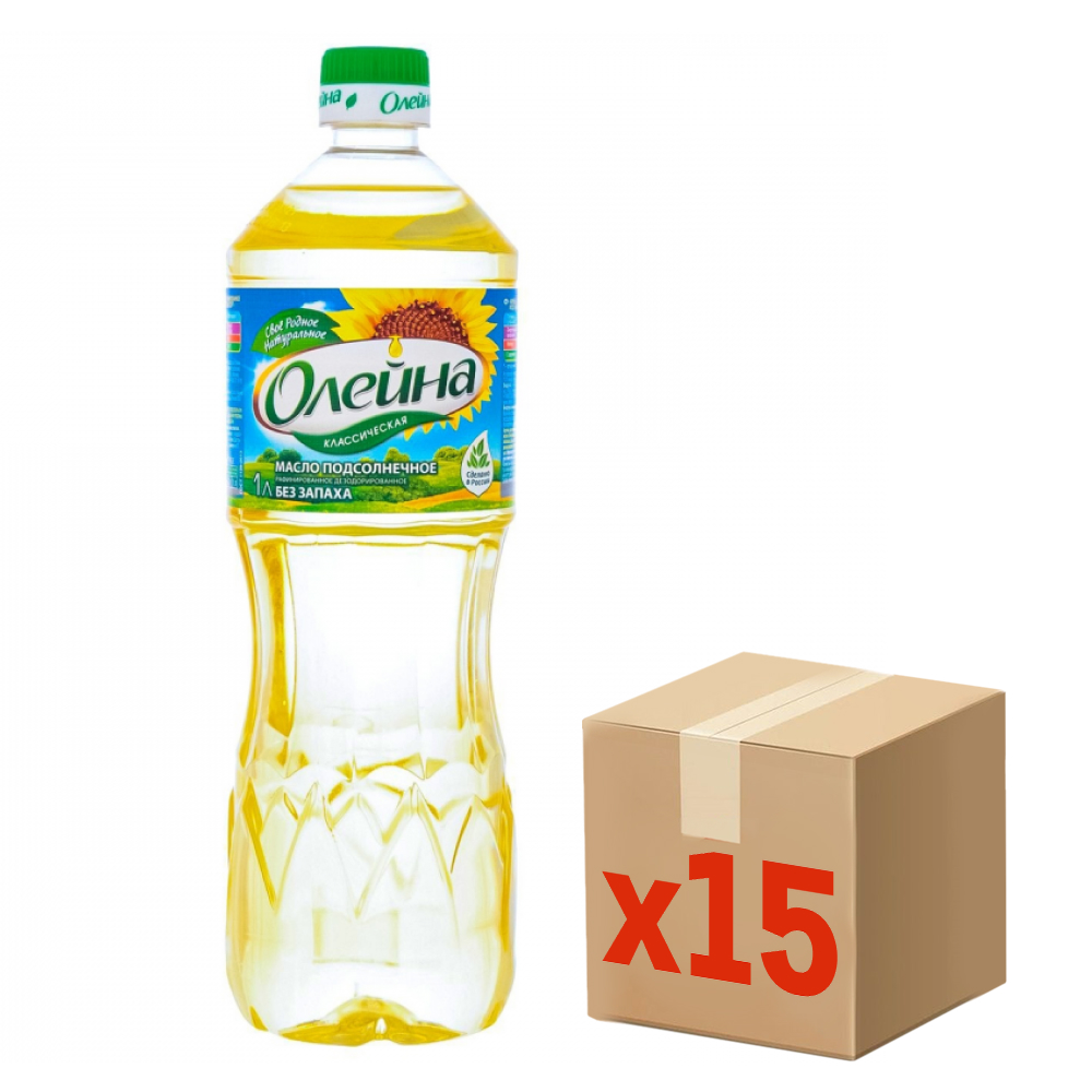 Масло подсолнечное Олейна рафинированное дезодорированное, 1л x 15 шт