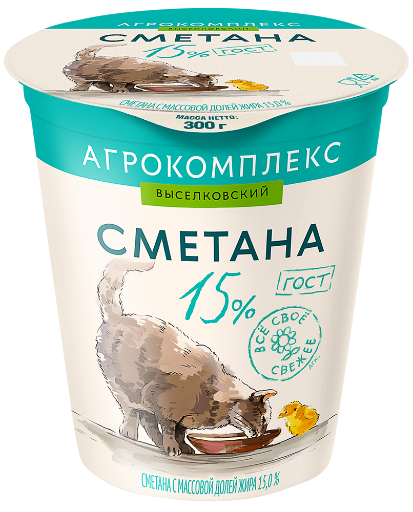 Сметана Агрокомплекс Выселковский 15%, 300г