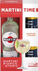 Напиток виноградосодержащий Martini Bianco из виноградного сырья белый сладкий + Тоник Rich (330мл х 2шт), 1л