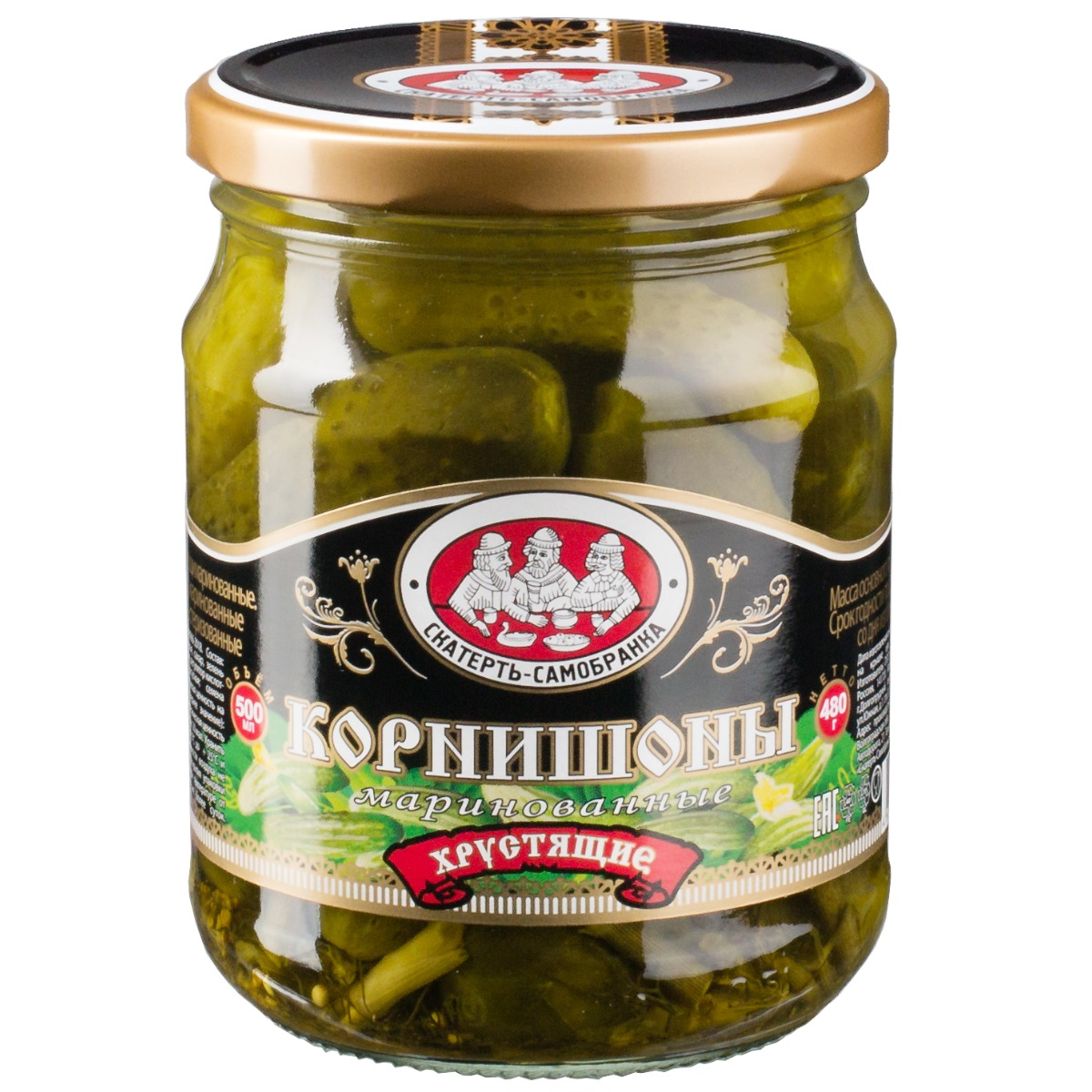 Огурцы маринованные Скатерть-Самобранка Хрустящие корнишоны, 500мл