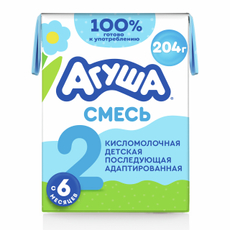 Смесь кисломолочная детская Агуша 2 адаптированная 3.4% с 6 месяцев, 200мл
