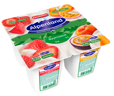 Йогуртный продукт Alpenland клубника, персик и маракуйя 0.3%, 95г