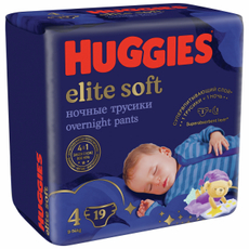 Подгузники-трусики Huggies Elite Soft ночные 4 размер 9-14кг, 19шт