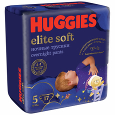 Подгузники-трусики Huggies Elite Soft ночные 5 размер 12-17кг, 17шт
