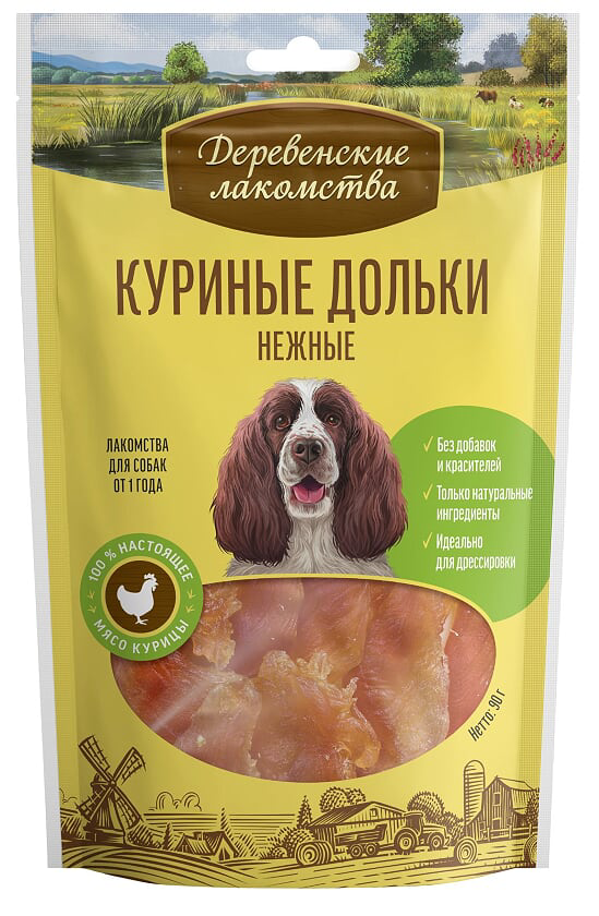 Изображение товара Лакомство Деревенские лакомства Куриные дольки нежные для собак от 1 года, 90г