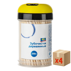 aro Зубочистки деревянные банка, 200шт x 4 упаковки