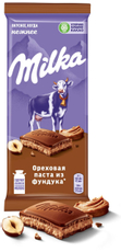 Шоколад Milka молочный с добавлением ореховой пасты из фундука и дробленым фундуком, 85г